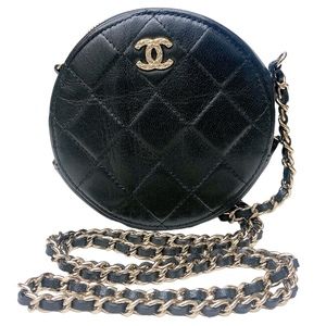 CHANEL Matelasse Round Chain Lambskin Shoulder Bag
